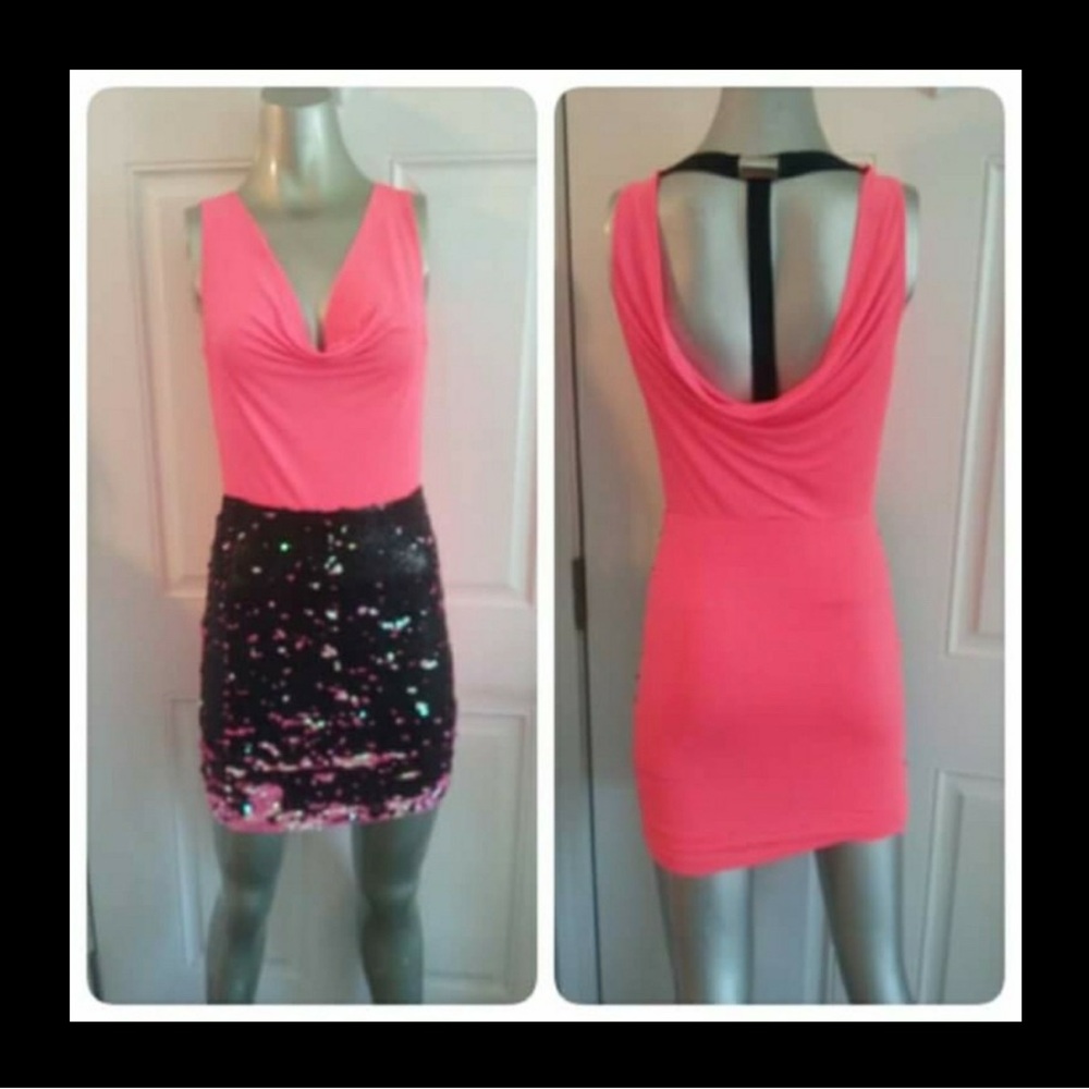 bebe Pink and Black Backless Dress